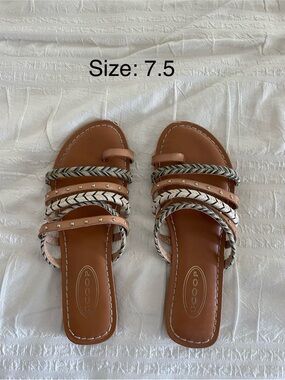 Tan Braided Multi-Strip Slide Sandals - Women's 7.5